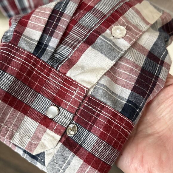 LEVI'S MODERN PLAID LONG SLEEVE SHIRT RED WHITE BLUE COWBOY PEARL SNAP FRONT XL - Picture 7 of 10